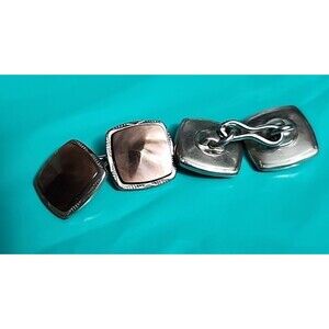Vintage Mid Century Two-Tone Cufflinks Silver Copper Square Panel Mens Jewelry